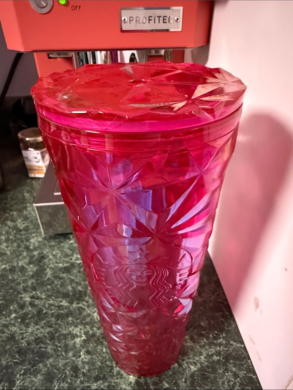 Starbucks Tall Pink Venti 24oz iridescent Textured Tumbler with Lid